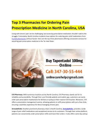 Top 3 Pharmacies for Ordering Pain Prescription Medicine in North Carolina