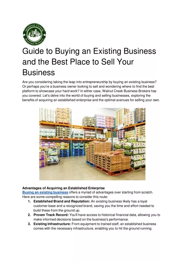 guide to buying an existing business and the best