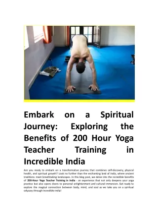 Embark on a Spiritual Journey: Exploring the Benefits of 200 Hour Yoga TTC