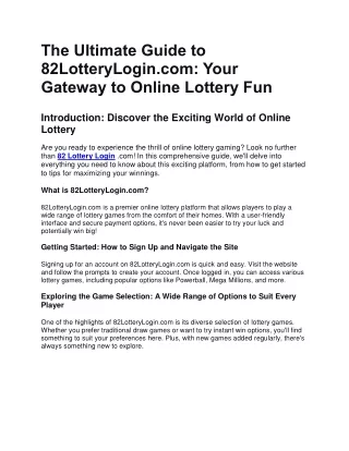 82 Lottery Login