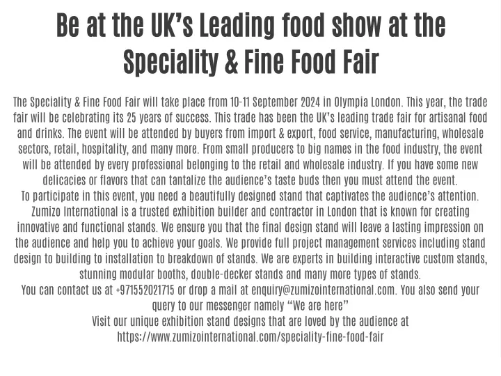 be at the uk s leading food show