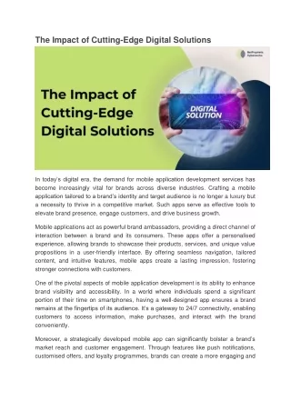 The Impact of Cutting-Edge Digital Solutions