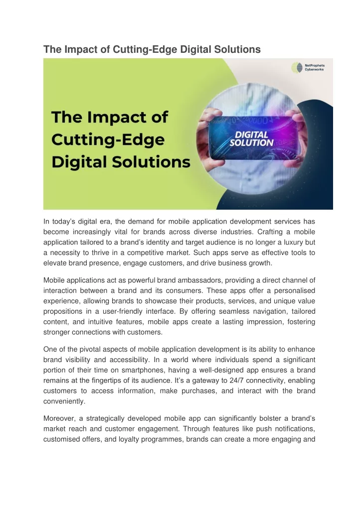 the impact of cutting edge digital solutions