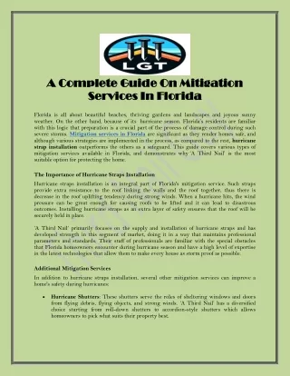 A Complete Guide On Mitigation Services In Florida