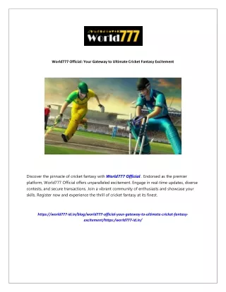 3World777 Official: Your Gateway to Ultimate Cricket Fantasy Excitement