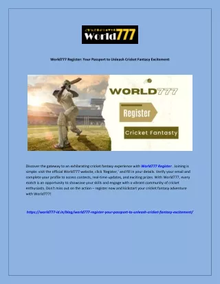 4World777 Register: Your Passport to Unleash Cricket Fantasy Excitement