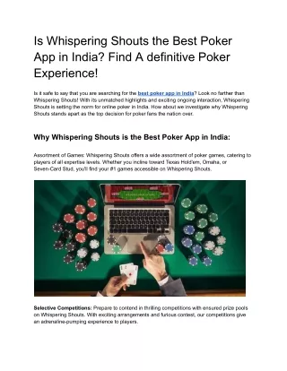 Is Whispering Shouts the Best Poker App in India