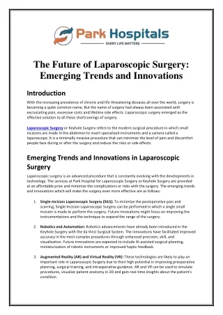The Future of Laparoscopic Surgery: Emerging Trends and Innovations