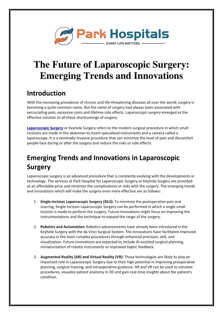 the future of laparoscopic surgery emerging