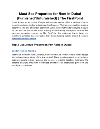 Must-See Properties for Rent in Dubai (Furnished_Unfurnished) _ The FirstPoint