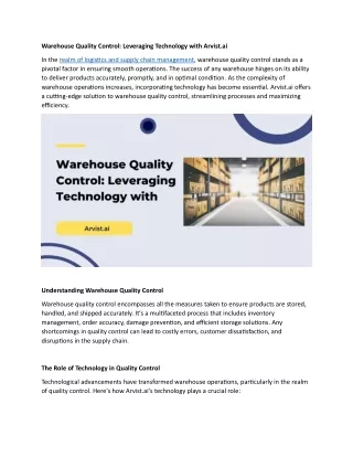 Warehouse Quality Control Leveraging Technology with Arvist.ai
