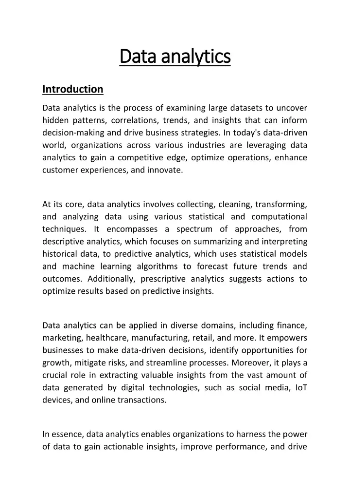 d data ata analytics analytics