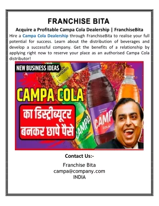 Acquire a Profitable Campa Cola Dealership  FranchiseBita