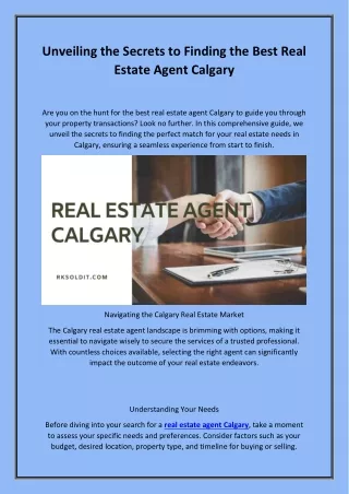 Unveiling the Secrets to Finding the Best Real Estate Agent Calgary
