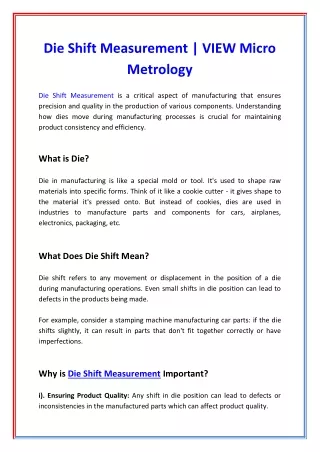 Die Shift Measurement - VIEW Micro Metrology