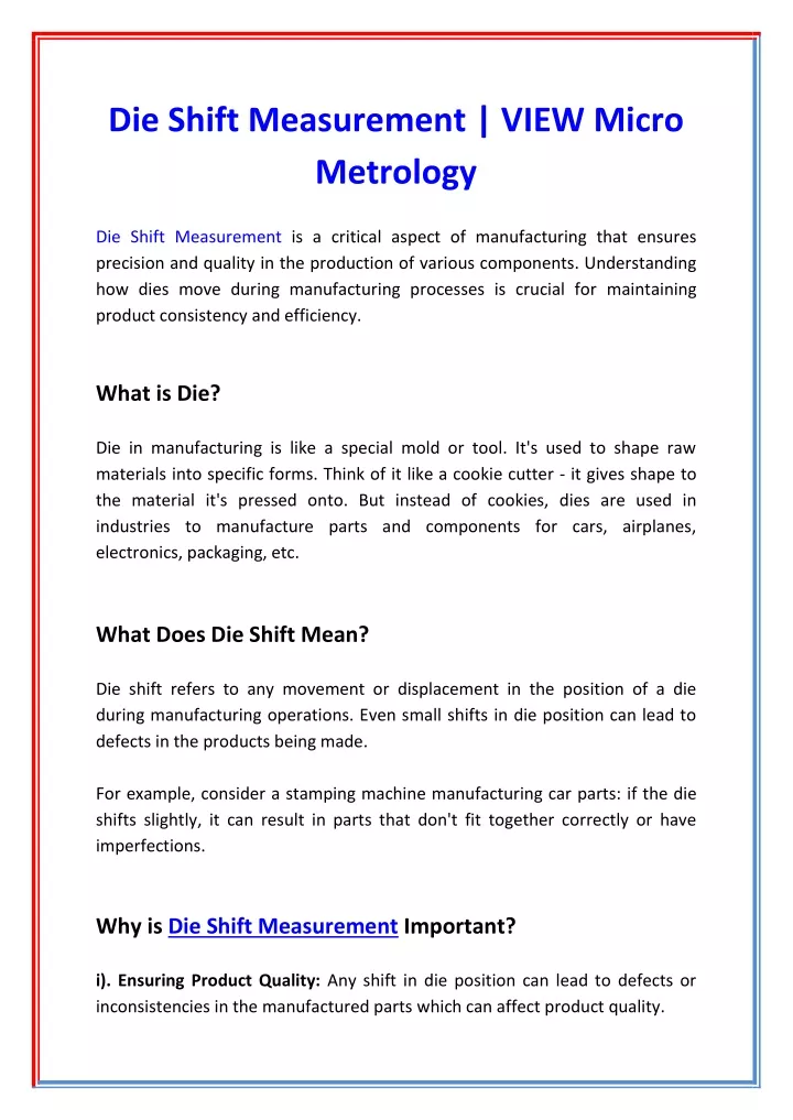 die shift measurement view micro metrology