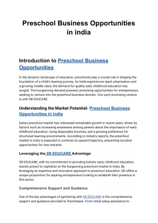 Preschool Business Opportunities in india