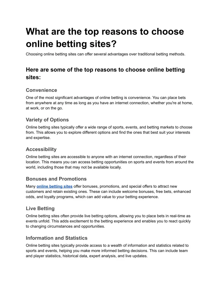 what are the top reasons to choose online betting