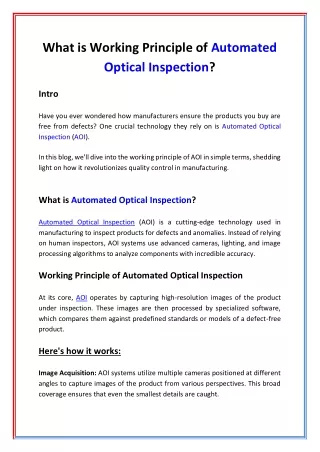 What is Working Principle of Automated Optical Inspection
