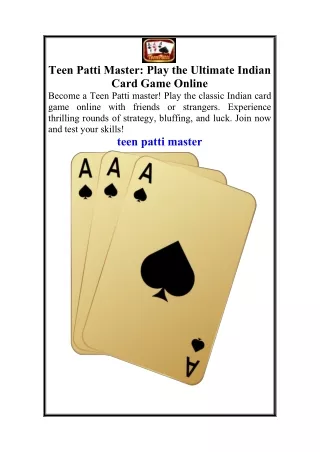 Teen Patti MasterPlay the Ultimate Indian Card Game Online