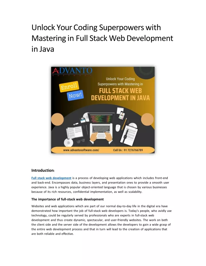 unlock your coding superpowers with mastering in full stack web development in java