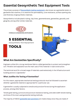 Essential Geosynthetic Test Equipment Tools