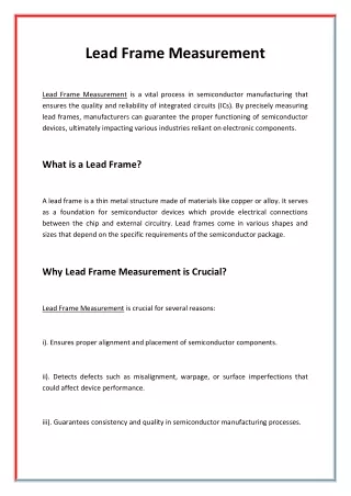 Lead Frame Measurement | VIEW Micro Metrology