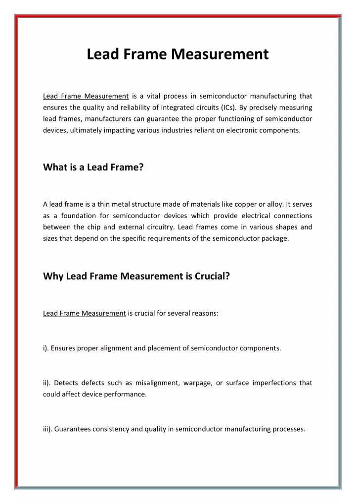 lead frame measurement