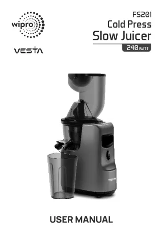 Wipro Vesta  Red Slow Juicer - User Manual