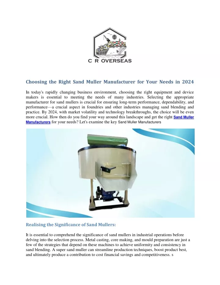 choosing the right sand muller manufacturer