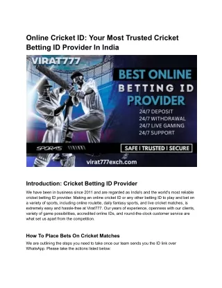 Online Cricket ID_ Your Most Trusted Cricket Betting ID Provider In India