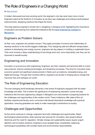 The Role of Engineers in a Changing World