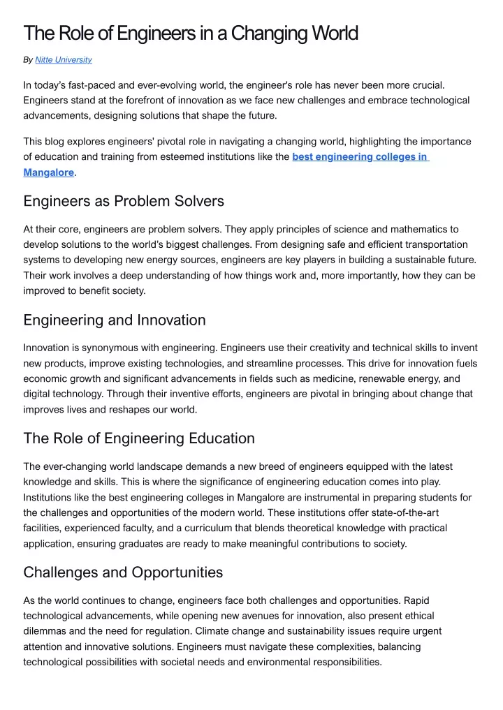 the role of engineers in a changing world