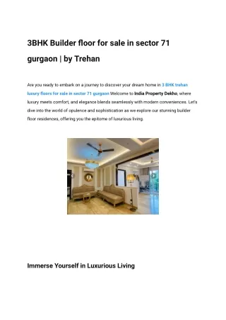 3BHK Builder floor for sale in sector 71 gurgaon _ by Trehan