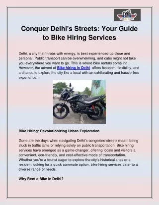 Bike hiring in Delhi