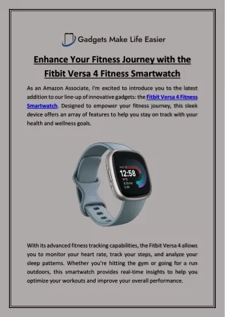 Enhance Your Fitness Journey with the Fitbit Versa 4 Fitness Smartwatch