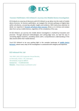 Forensic Pathfinders ECS Infotech's Journey into Mobile Device Investigation