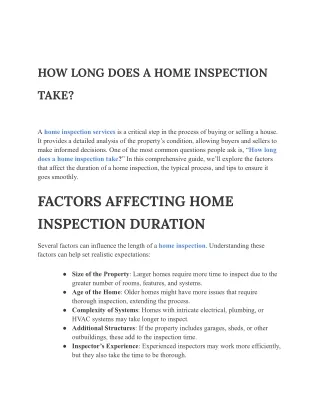 HOW LONG DOES A HOME INSPECTION TAKE