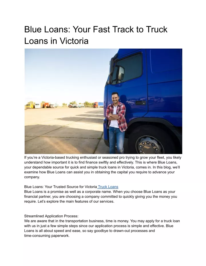 blue loans your fast track to truck loans