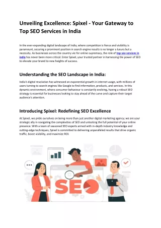 Unveiling Excellence Spixel Your Gateway to Top SEO Services in India