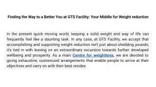 Finding the Way to a Better You at GTS Facility_ Your Middle for Weight reduction