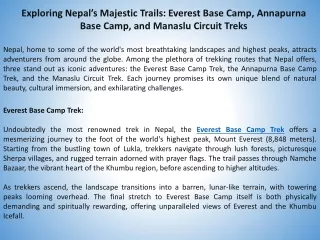 Exploring Nepal's Majestic Trails: Everest Base Camp, Annapurna Base Camp, and M
