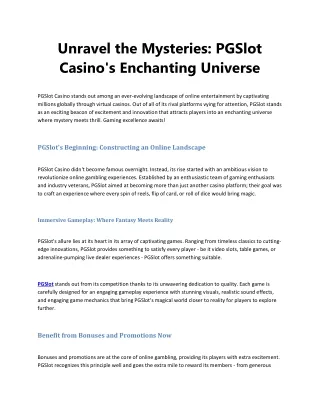Unravel the Mysteries PGSlot Casino's Enchanting Universe