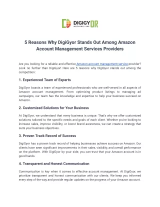 5 Reasons Why DigiGyor Stands Out Among Amazon Account Management Services Providers