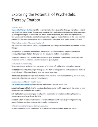 Exploring the Potential of Psychedelic Therapy Chatbot