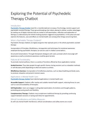 exploring the potential of psychedelic therapy
