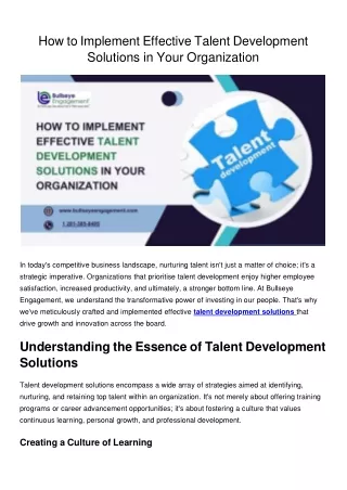 How to Implement Effective Talent Development Solutions in Your Organization