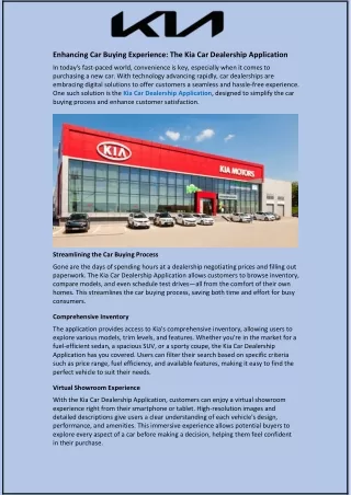 Enhancing Car Buying Experience: The Kia Car Dealership Application