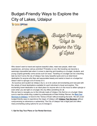 Budget-Friendly Ways to Explore the City of Lakes, Udaipur