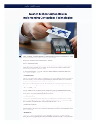 Sushen Mohan Gupta’s Role in Implementing Contactless Technologies